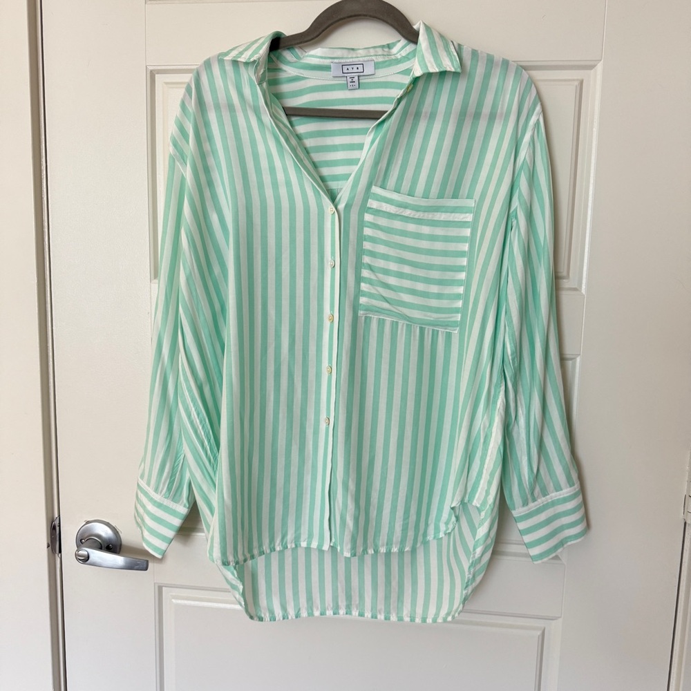AYR Green and White Striped Blouse